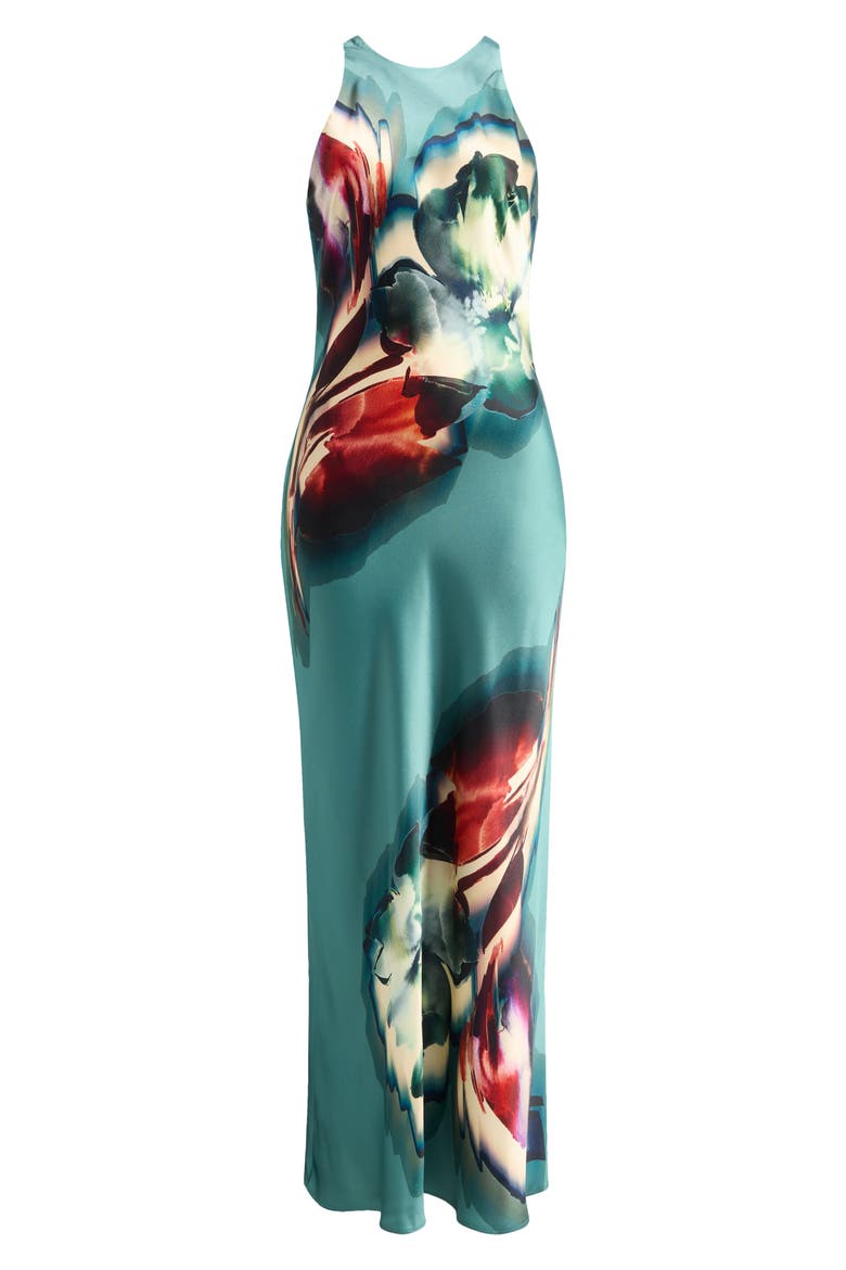 Bailee Floral Halter Neck Maxi Dress, Alternate, color, DUSTY TEAL