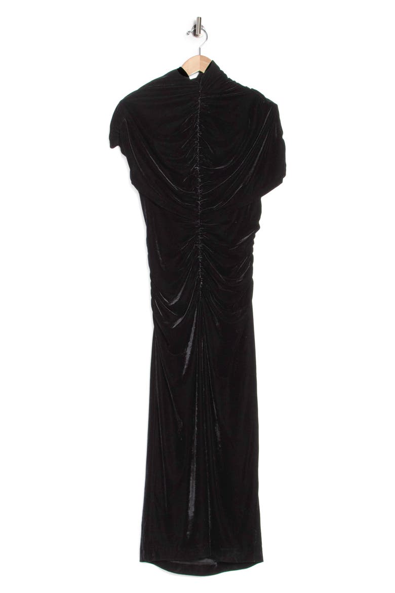 Nara Ruched Velvet Midi Dress, Alternate, color, BLACK