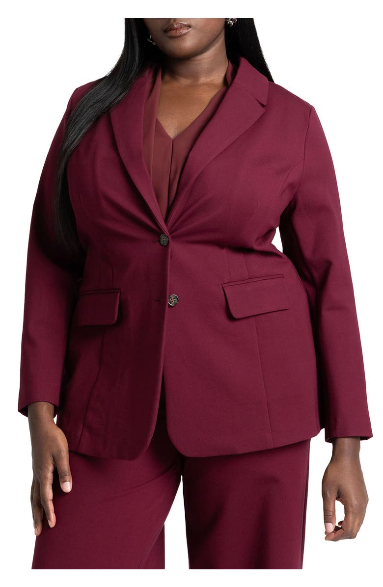 ELOQUII The Ultimate Stretch Long Two Button Blazer, Main, color, Maroon Banner