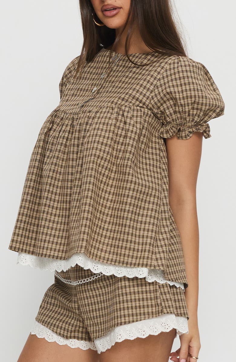 Princess Polly Chandelier Check Babydoll Top, Alternate, color, 