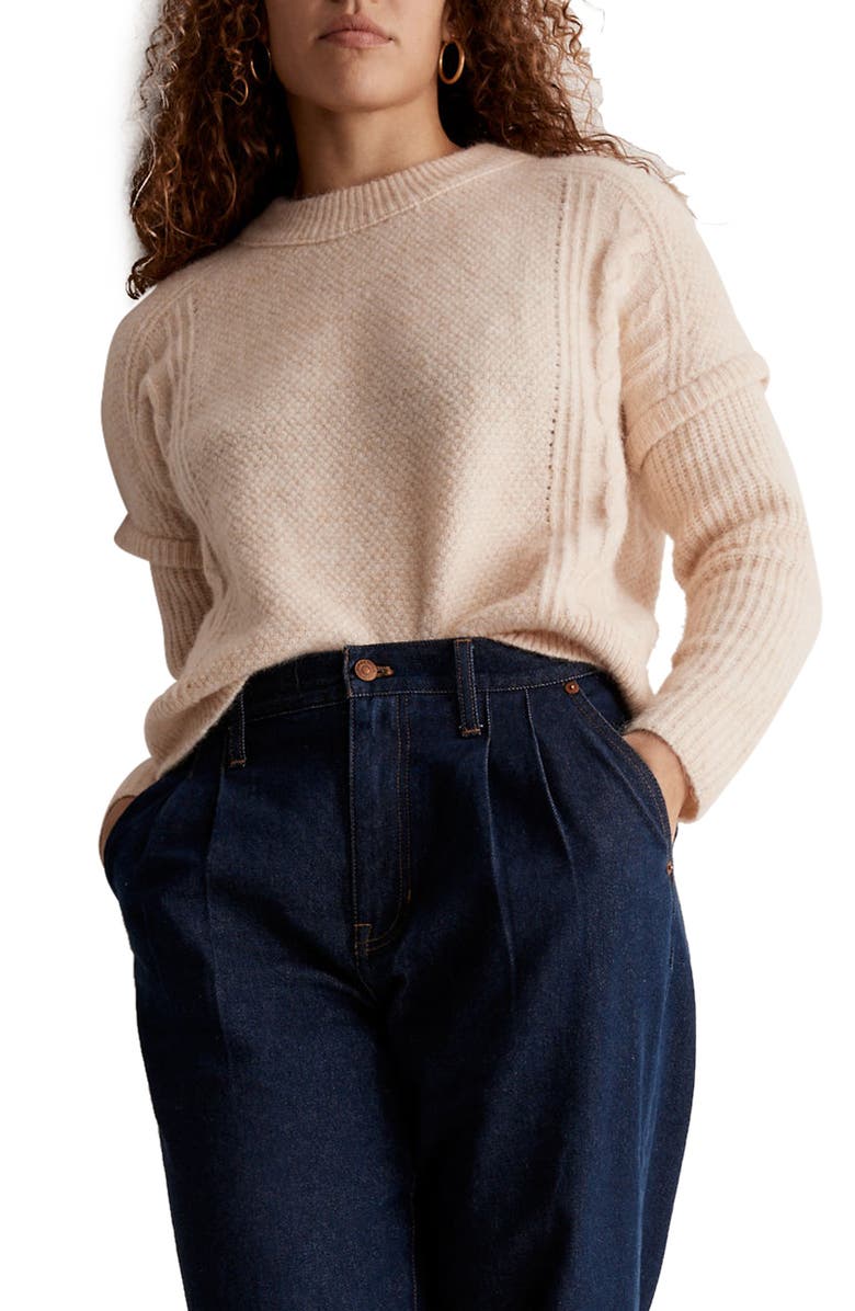 Madewell Havener Cable Pullover Sweater, Main, color, Heather Powder