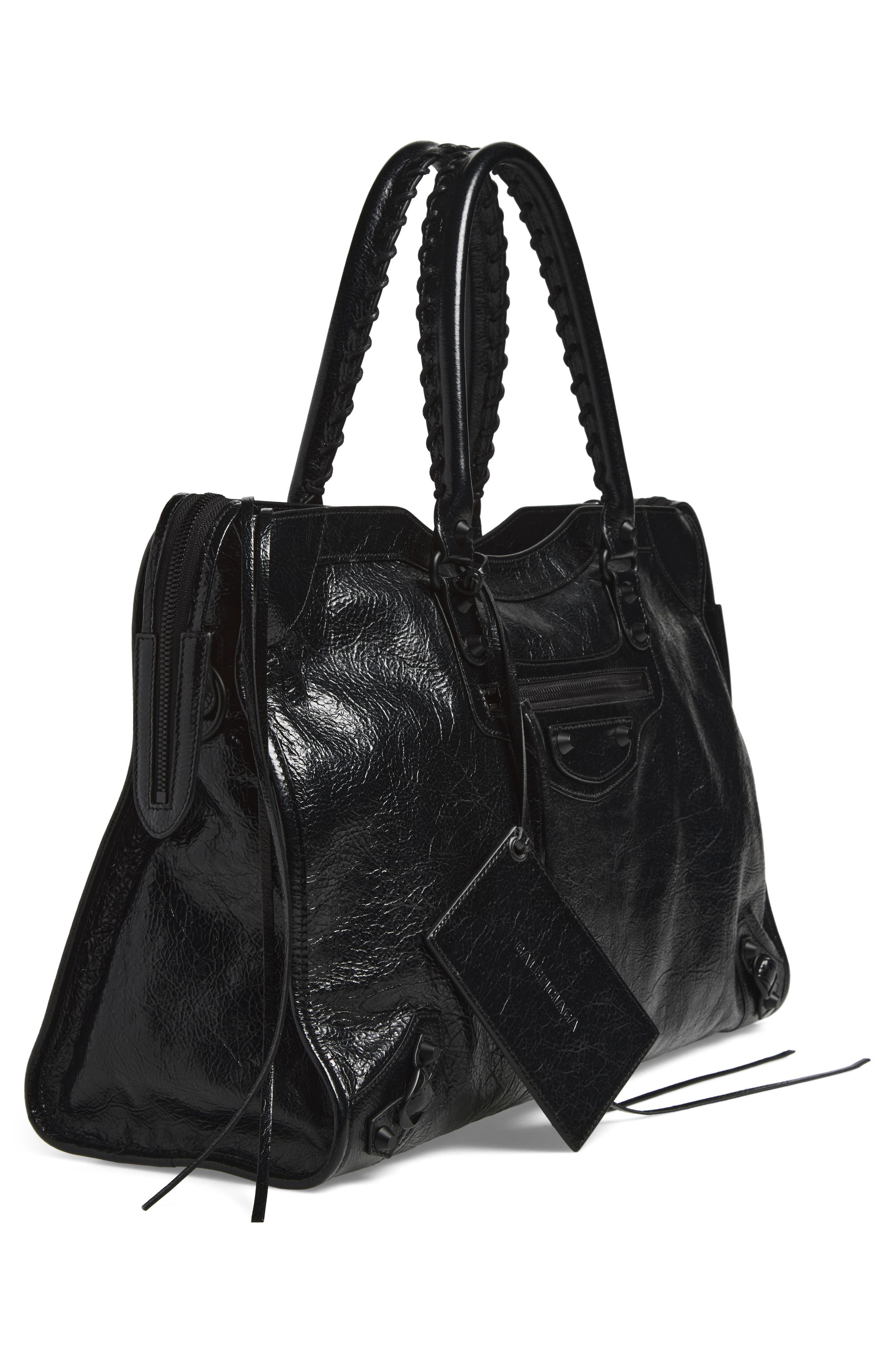 Large Le City Arena Leather Satchel, Alternate, color, 1000 BLACK