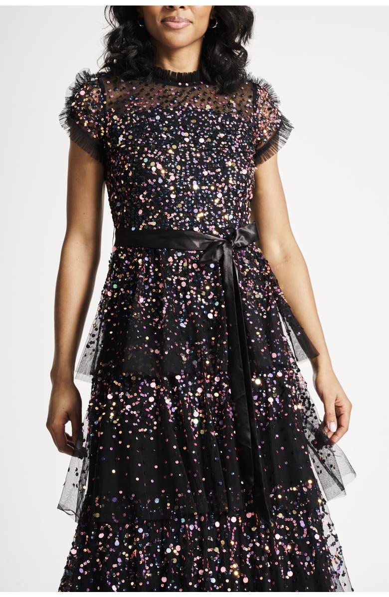 Frock and Frill Sequin Embellished Midi Gown with Tie Waist Detail, Alternate, color, 