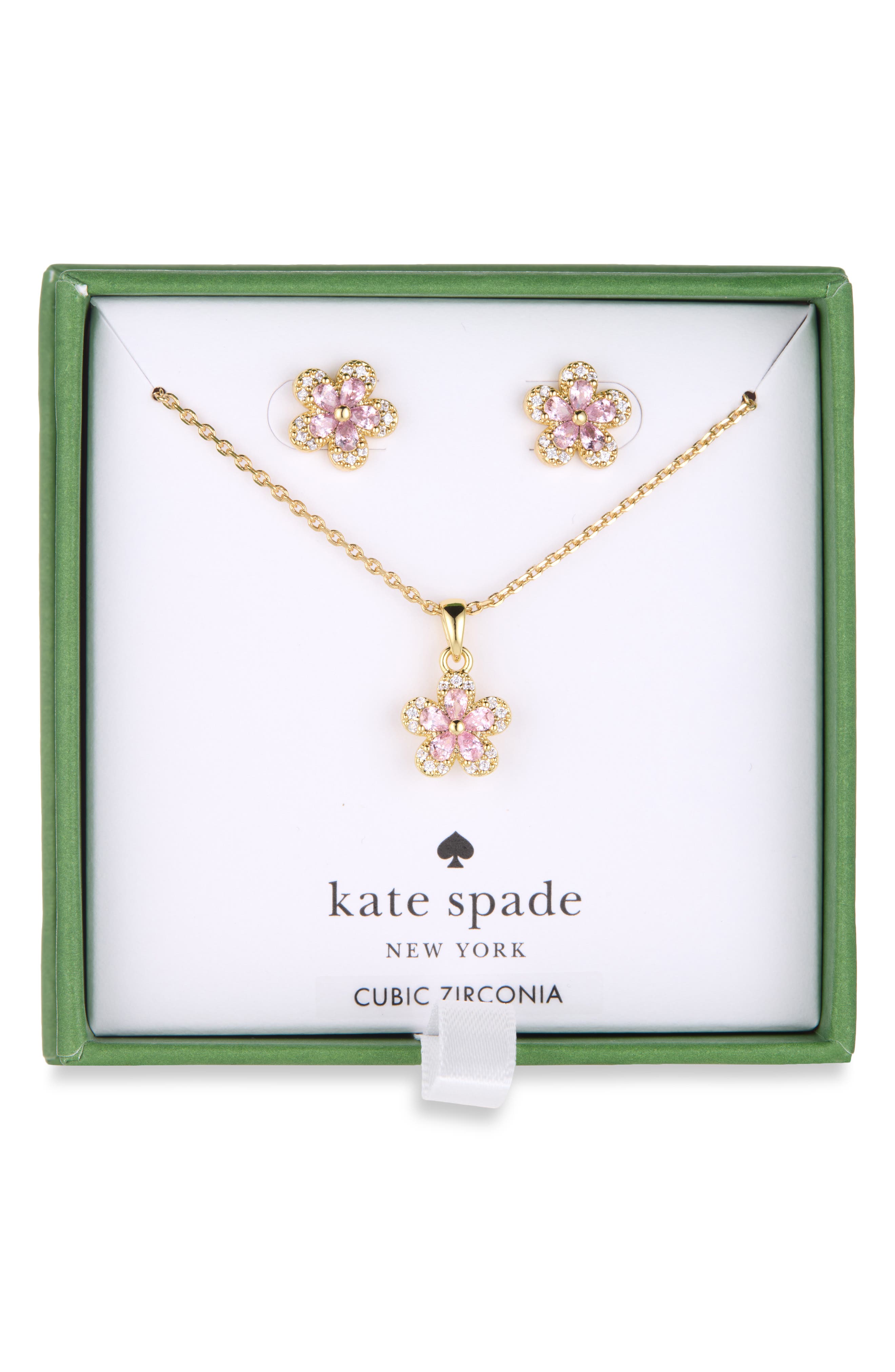 Flower Cubic Zirconia Pendant Necklace & Stud Earrings Set