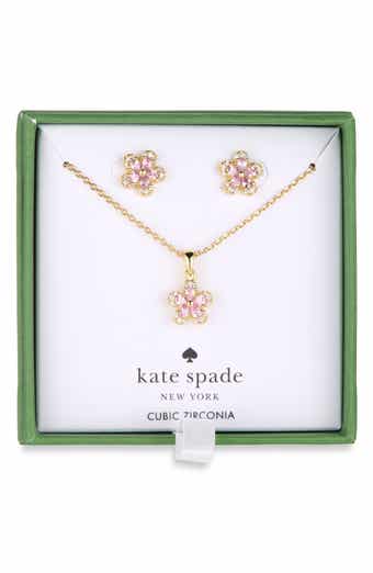 Flower Cubic Zirconia Pendant Necklace & Stud Earrings Set