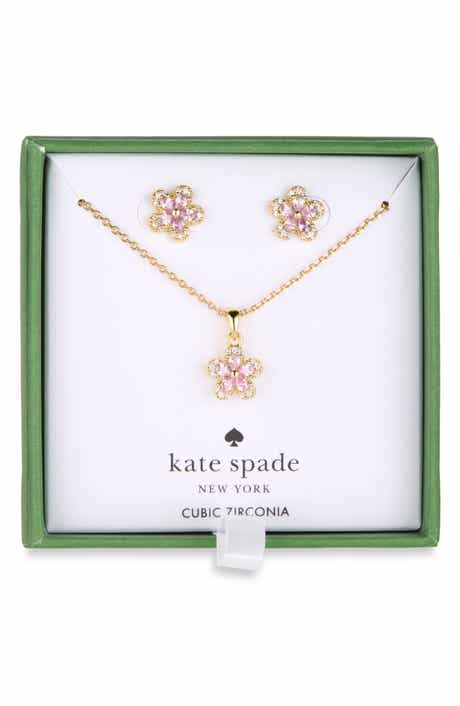 Flower Cubic Zirconia Pendant Necklace & Stud Earrings Set
