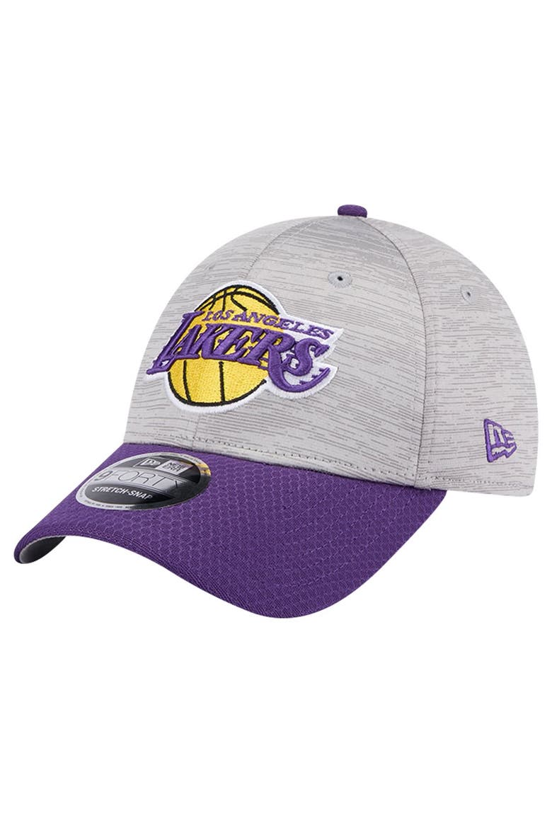 Men's New Era Heather Gray/Purple Los Angeles Lakers Active Digi-Tech Two-Tone 9FORTY Adjustable Hat, Main, color, Heather Gray