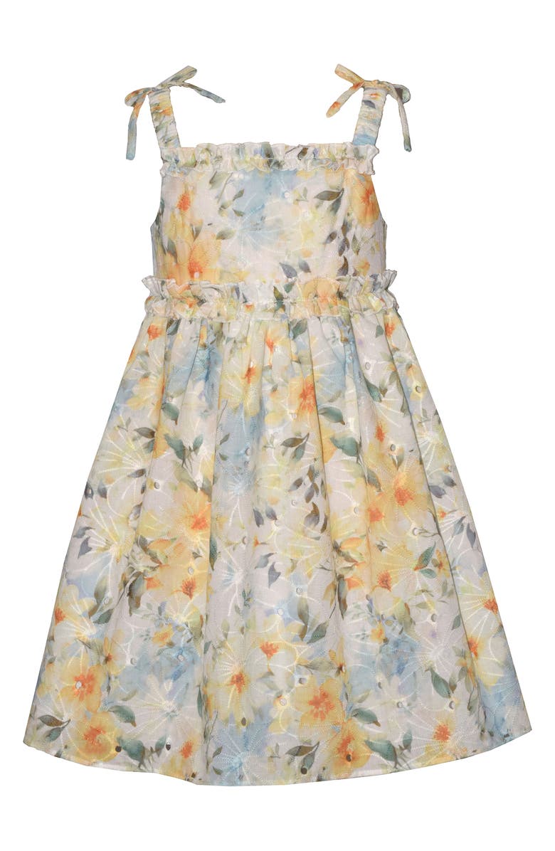 Iris & Ivy Kids' Floral Eyelet Tie Strap Dress, Main, color, Yellow Floral