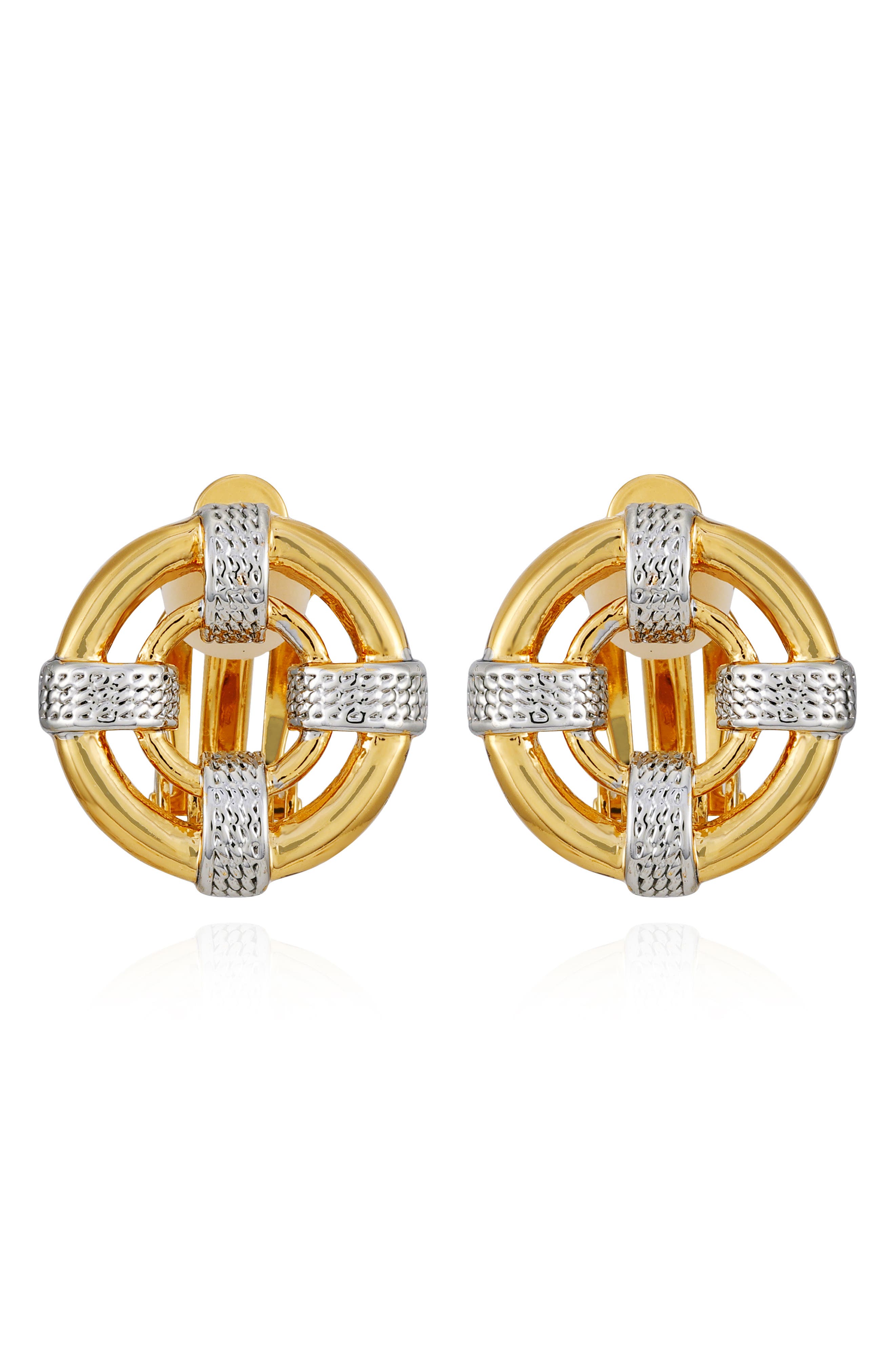 T Tahari Two-Tone Clip-On Stud Earrings