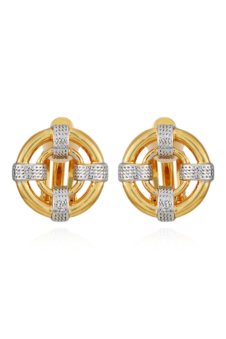 Two-Tone Clip-On Stud Earrings, Main, color, GOLD TONE