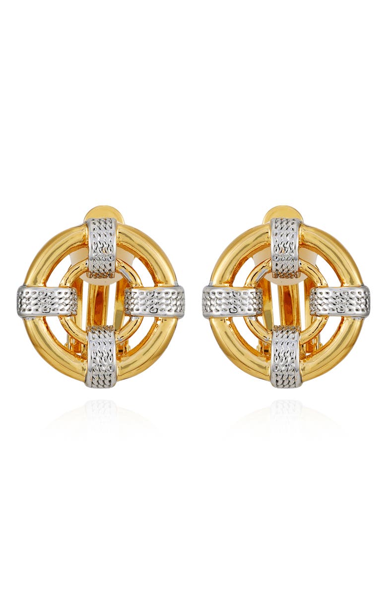 T Tahari Two-Tone Clip-On Stud Earrings, Main, color, Gold Tone