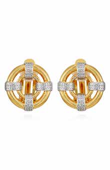T Tahari Two-Tone Clip-On Stud Earrings