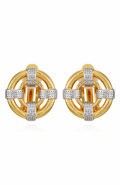 T Tahari Two-Tone Clip-On Stud Earrings