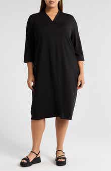 Eileen Fisher Quarter Sleeve V-Neck Midi Dress