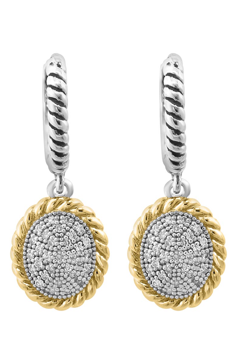 EFFY Two-Tone Pavé Diamond Disc Drop Huggie Hoop Earrings, Alternate, color,