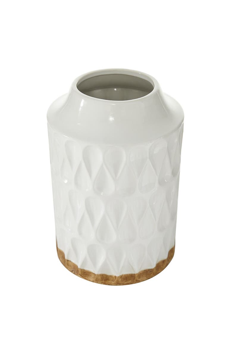 SONOMA SAGE HOME White Porcelain Geometric Vase with Brown Base, Alternate, color, White