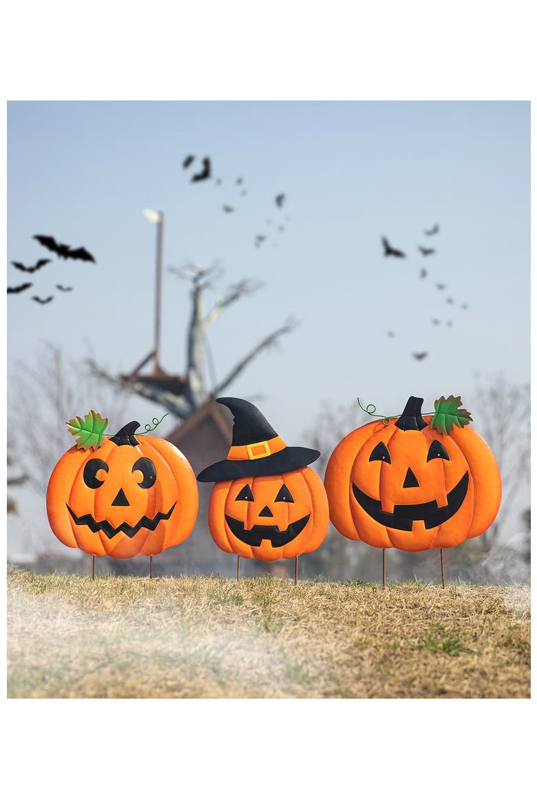Halloween Metal Lighted Yard Stake with Timer, Alternate, color, Orange