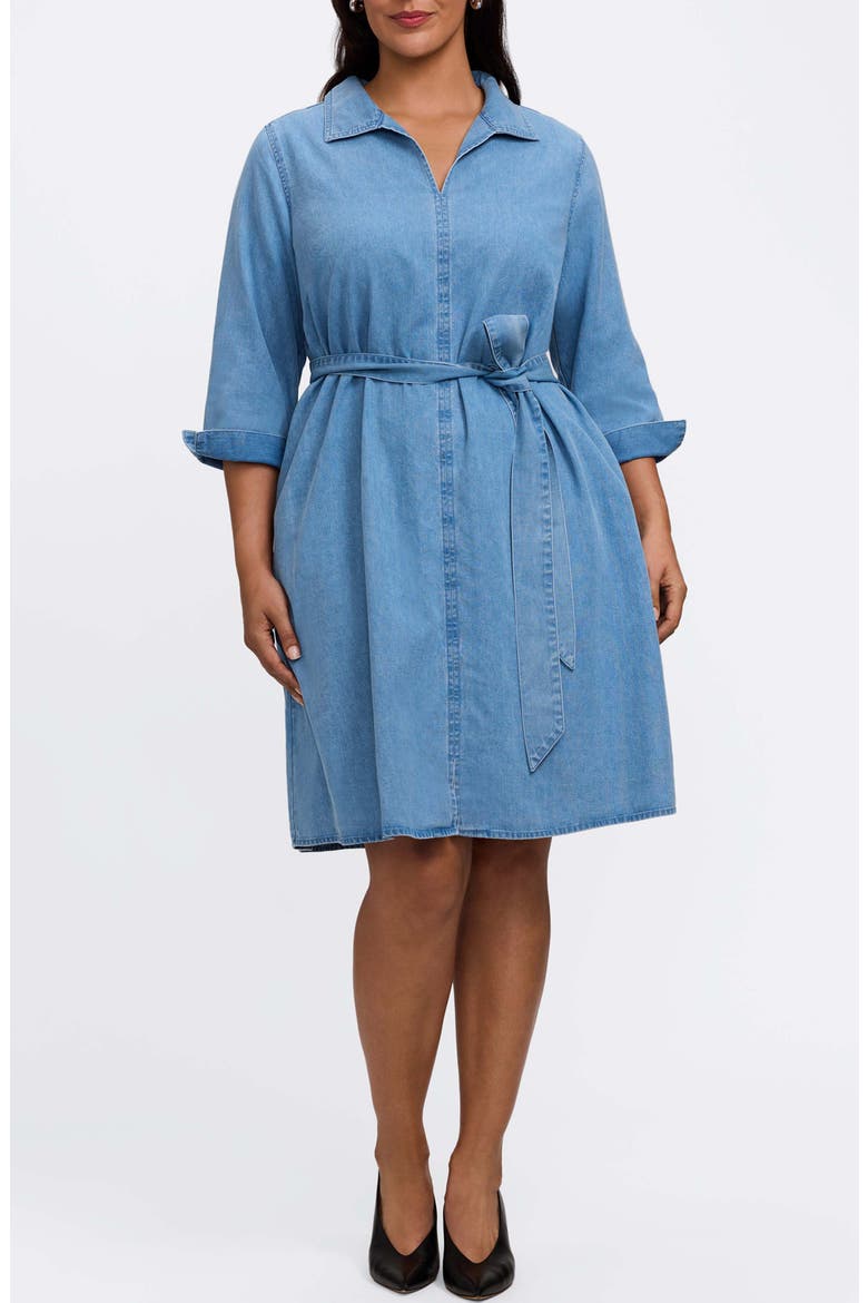 Agnes Tie Waist Denim Dress, Main, color, BLEACH WASH