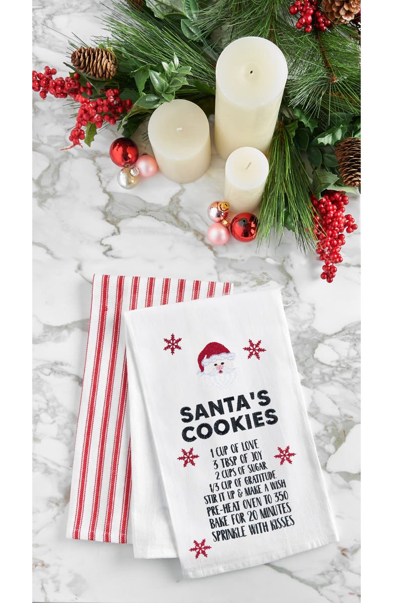 C&F Home Holiday Christmas "Santa's Cookies" Recipe with Santa Claus Face Cotton Flour Sack Kitchen Dish Towel Decor Decoration 27L x 18W in., Alternate, color, White