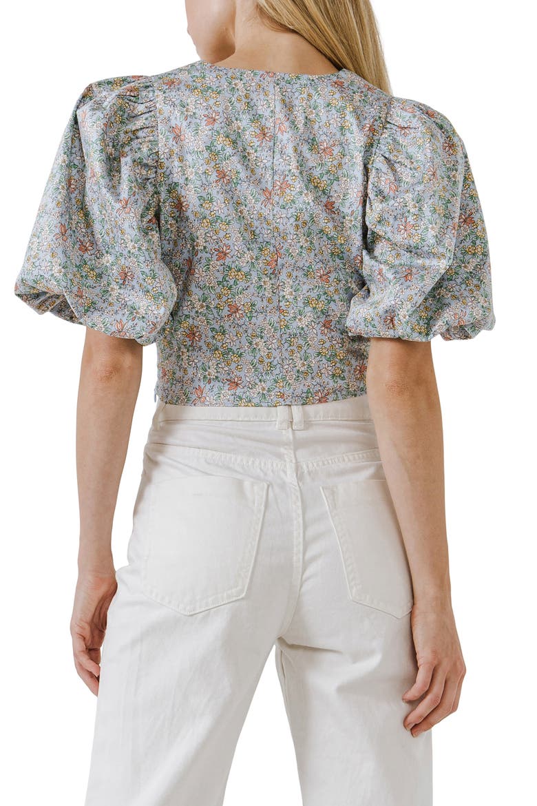 Floral Print Puff Sleeve Crop Top, Alternate, color, BLUE MULTI