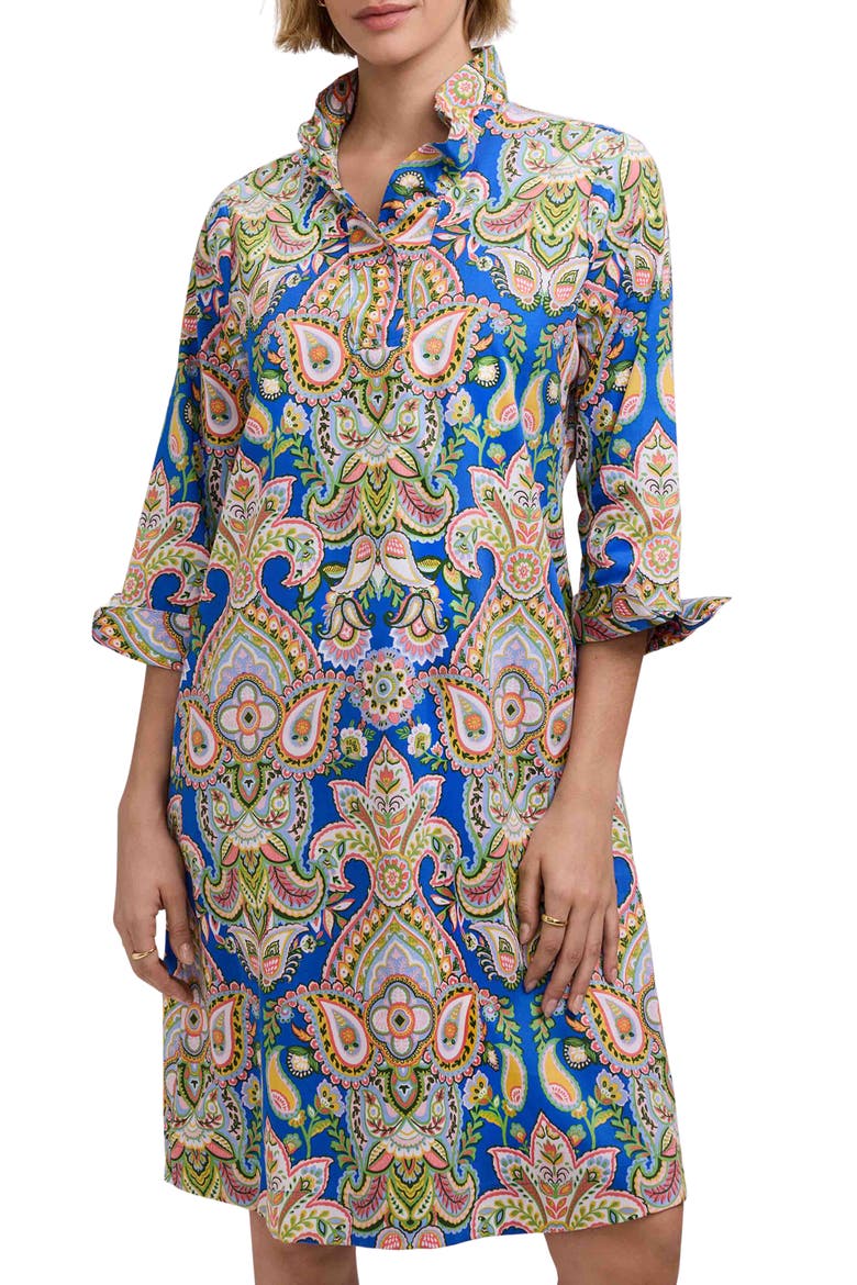 Tammy Three-Quarter Sleeve Cotton Dress, Alternate, color, BLUE/ MULTI