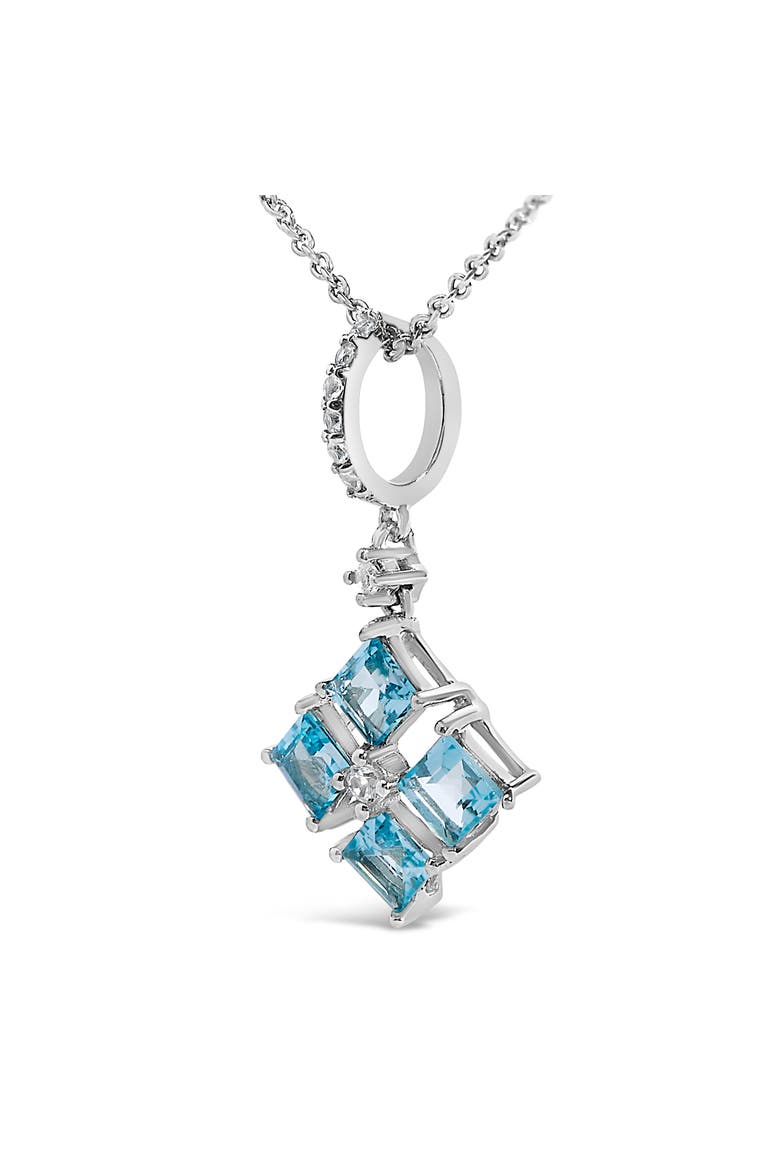 Sterling Silver Blue Topaz and White Sapphire Square Motif Pendant Necklace 18 Inch, Alternate, color, Silver