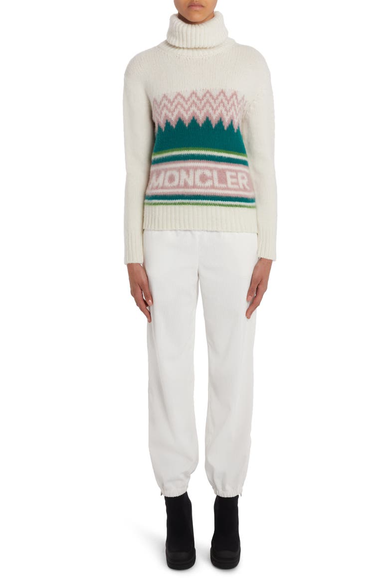 Festive Logo Intarsia Wool Turtleneck Sweater, Alternate, color, WHITE