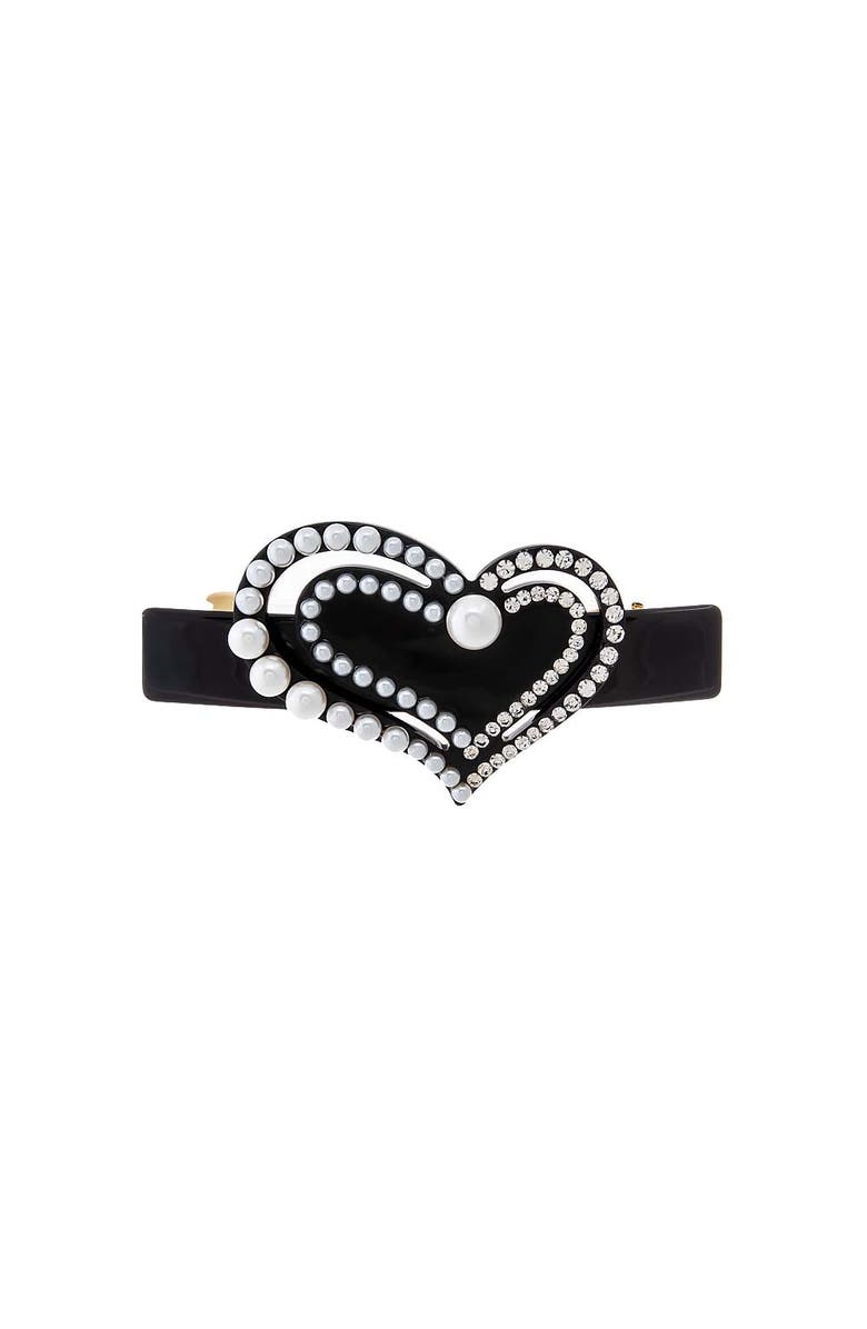 BY ADINA EDEN Pearl & Rhinestone Cutout Heart Barrette, Main, color, Black