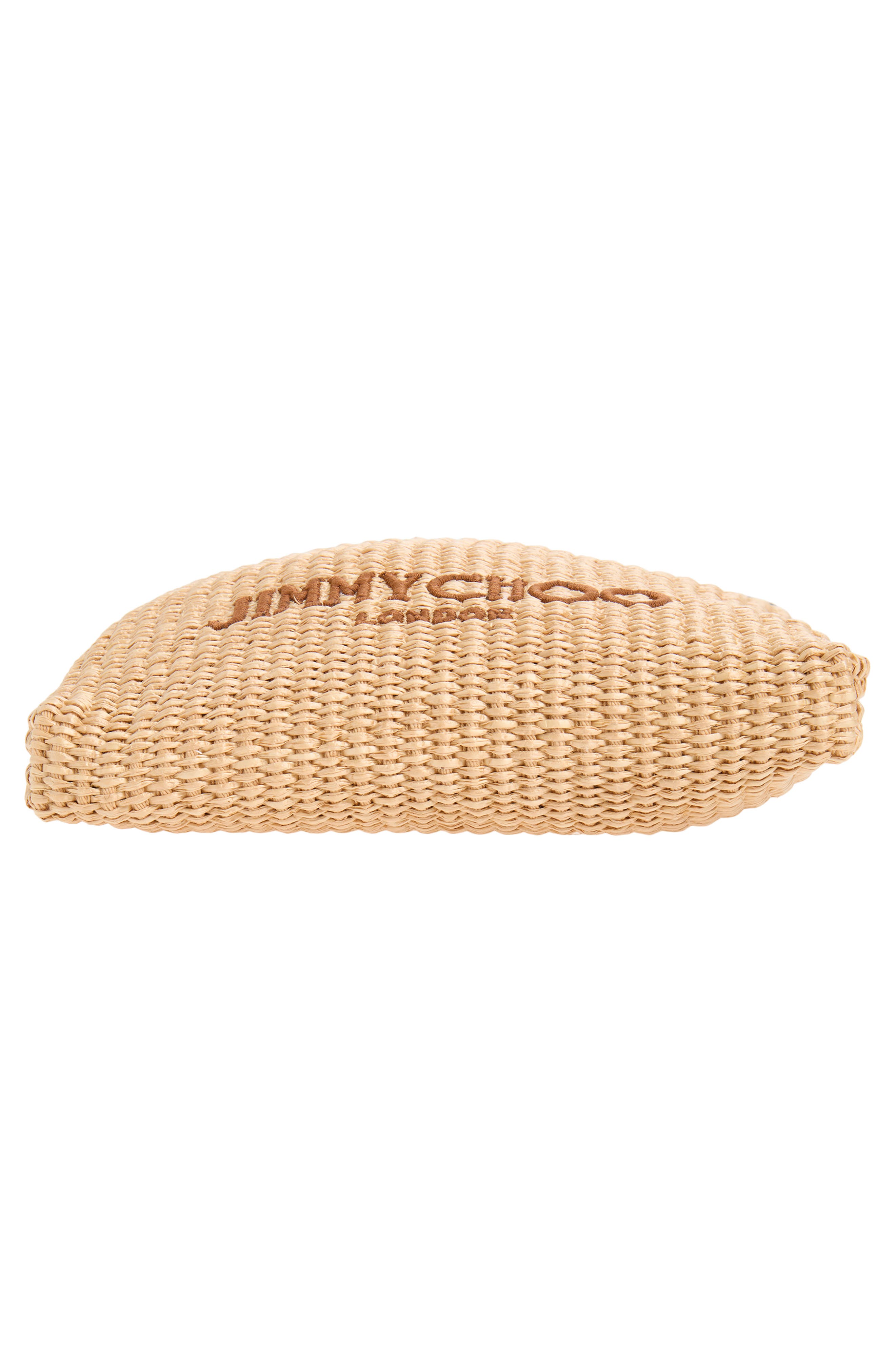 Jimmy Choo Woven Raffia Top Handle Drawstring Pouch, Alternate, color, Natural/ Tan/ Light Gold