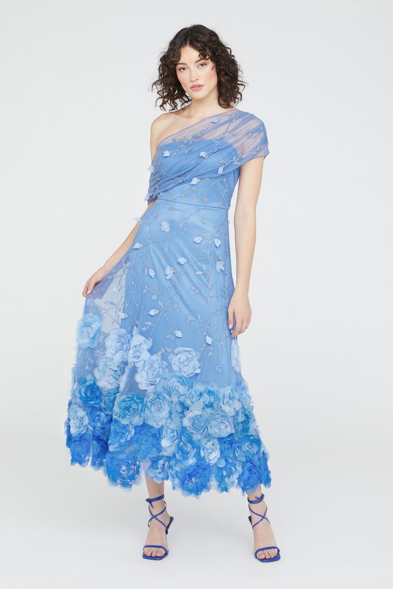 Meredith Floral Dress, Alternate, color, Cornflower Blue