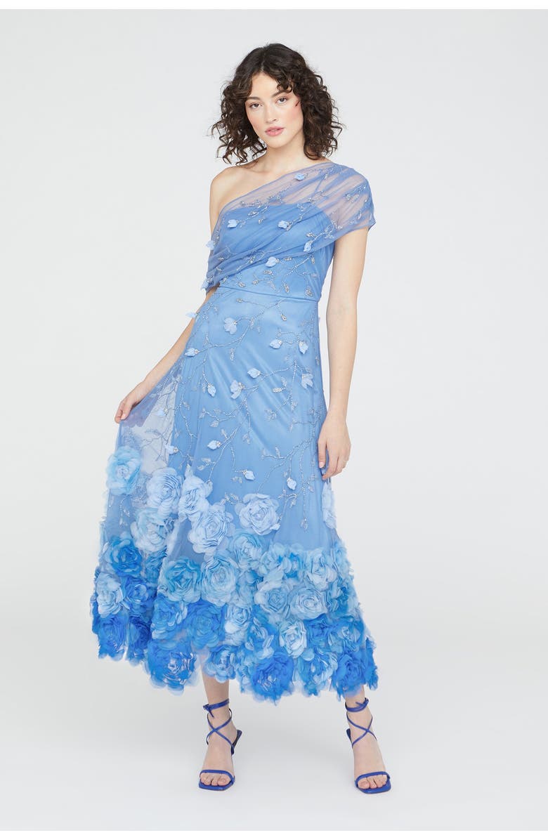 Theia Meredith Floral Dress, Alternate, color, Cornflower Blue