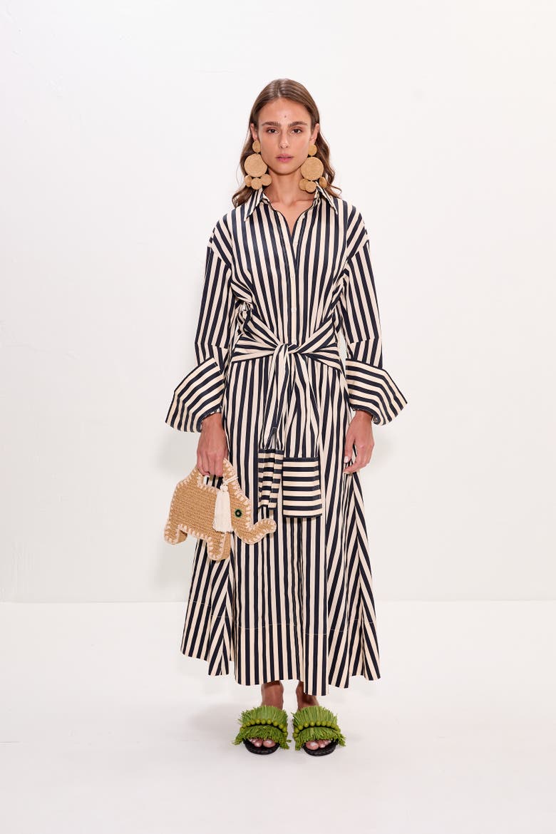 Inna Poplin Maxi Dress, Alternate, color, Black/White Stripe