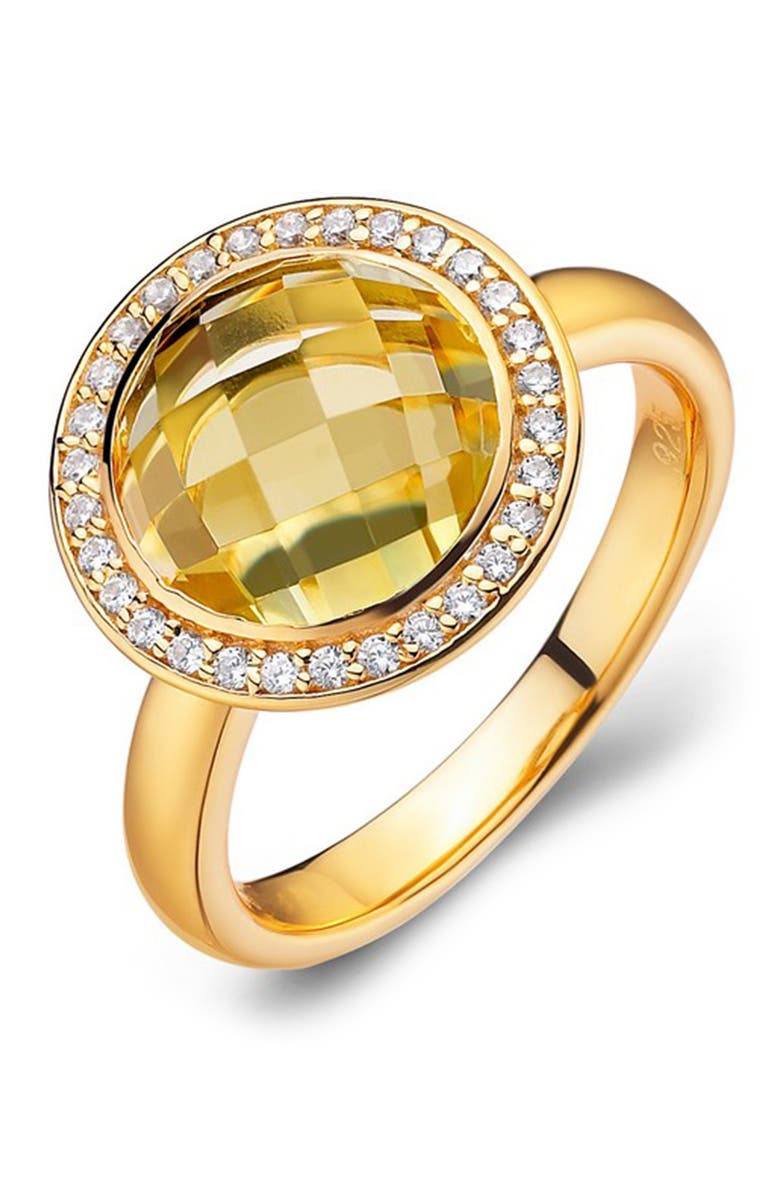 Lafonn Gold Plated Sterling Silver Simulated Diamond & Citrine Ring, Main, color,