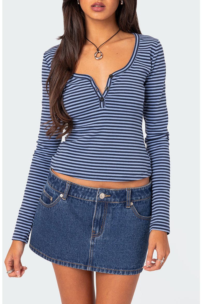 Jocelyn Stripe Stretch Cotton Top, Main, color, BLUE