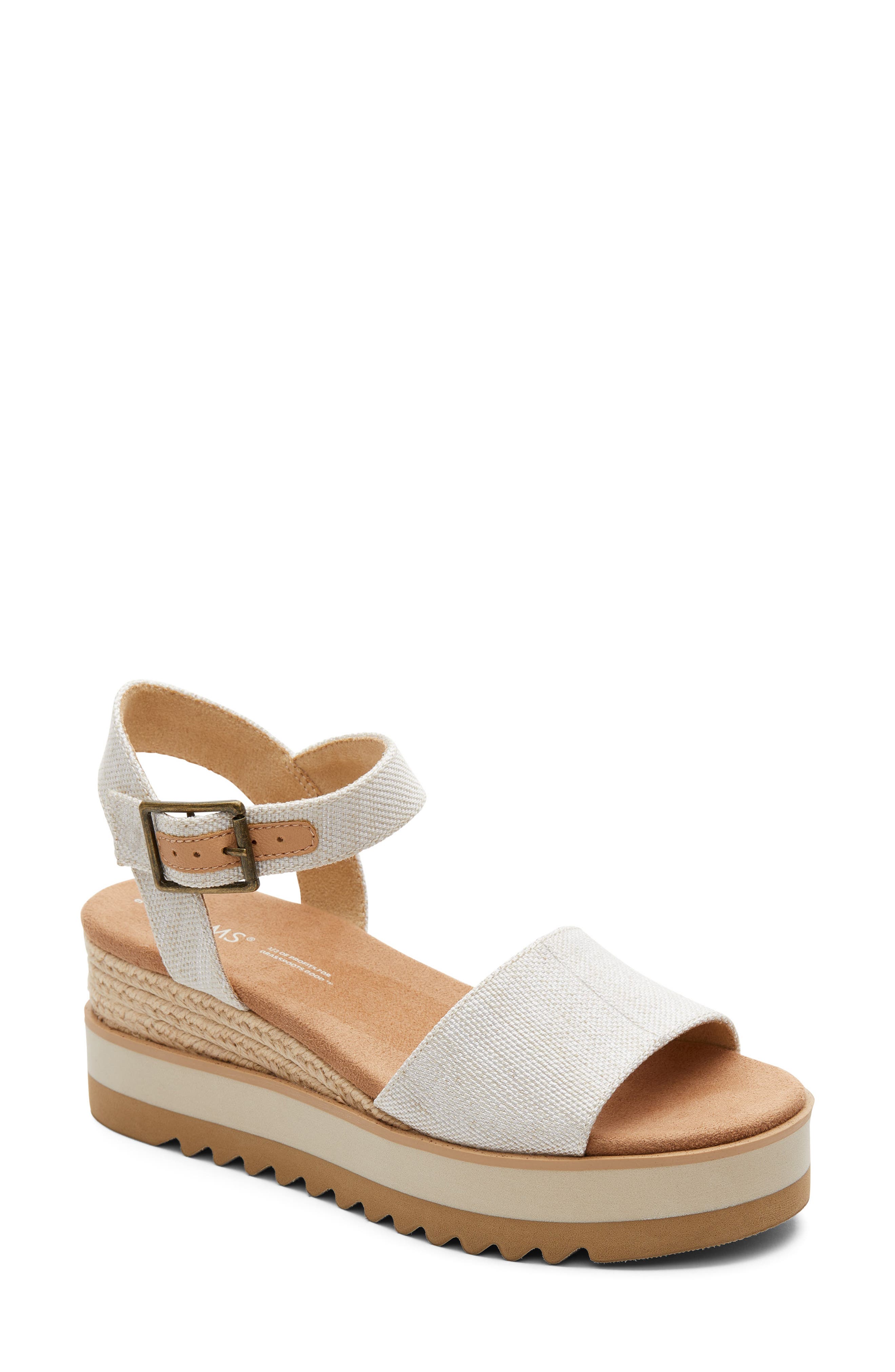 TOMS Diana Platform Wedge Sandal in Natural Wide Width Yarn Dye 