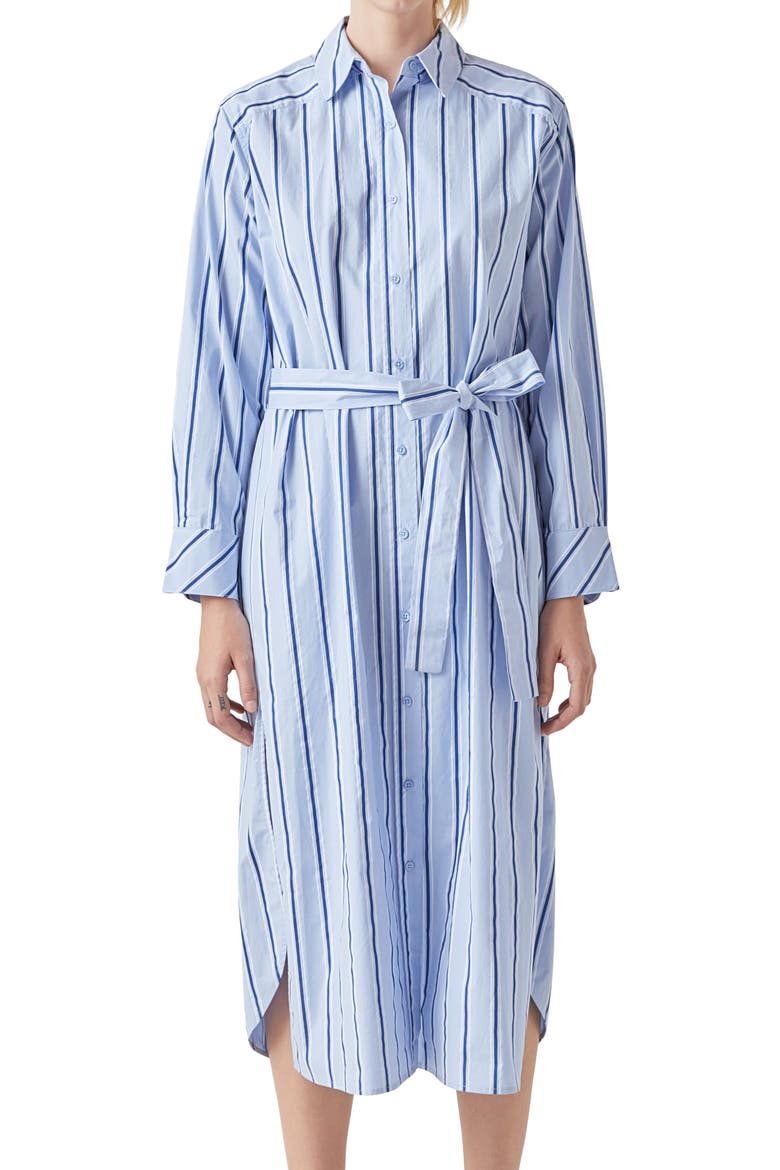 Stripe Long Sleeve Maxi Shirtdress, Alternate, color, POWDER BLUE/ NAVY