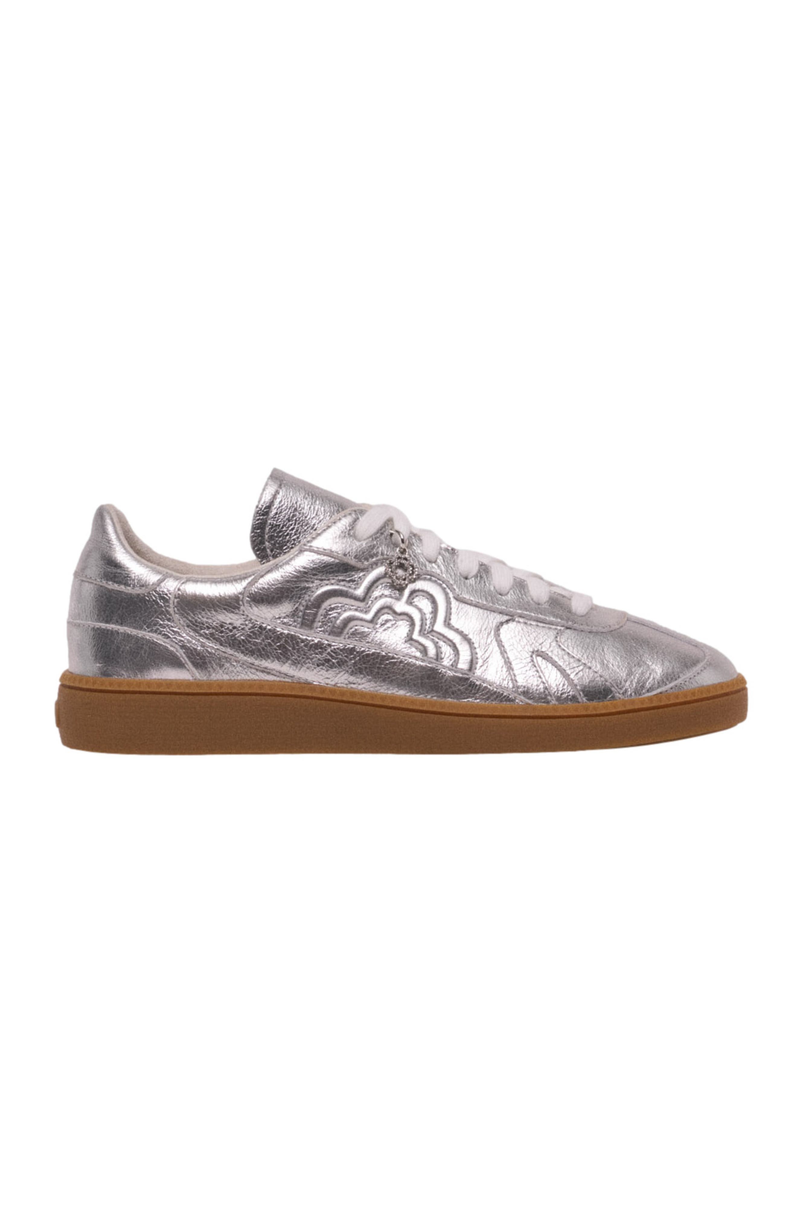 maje Metallic leather sneakers, Main, color, Silver