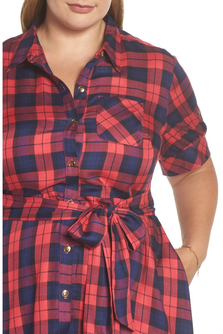 Plaid Shirtdress, Alternate, color, RED NAVY PLAID