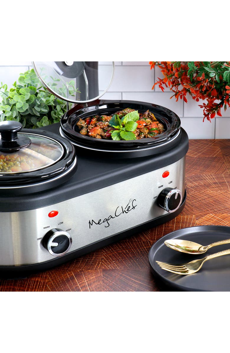 Megachef Dual 1.5 Quart Crock Buffet Slow Cooker, Alternate, color, Grey