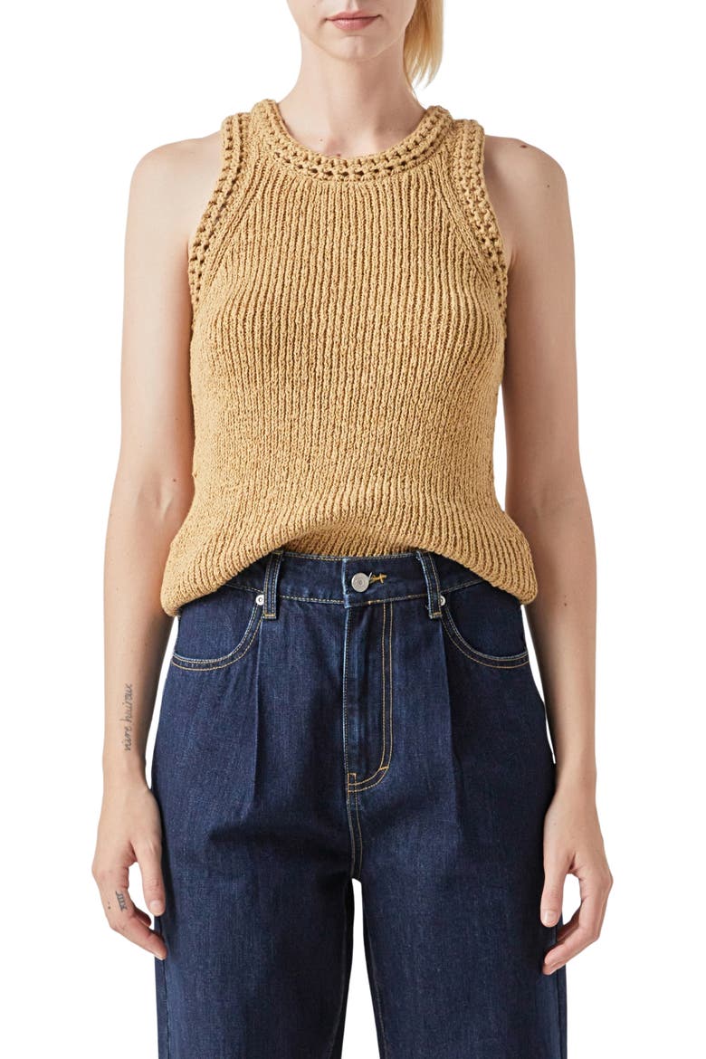 Ribbed Sleeveless Sweater, Main, color, TAN