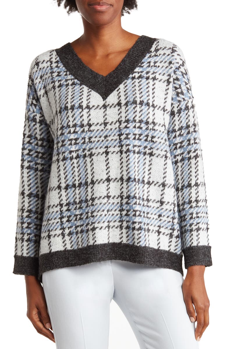 Joseph A V-Neck Sea Plaid Pullover Sweater, Main, color,