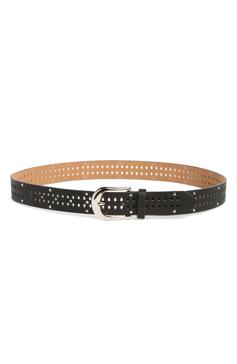 Linea Pelle Perforated Tiny Stud Belt, Main, color, Black