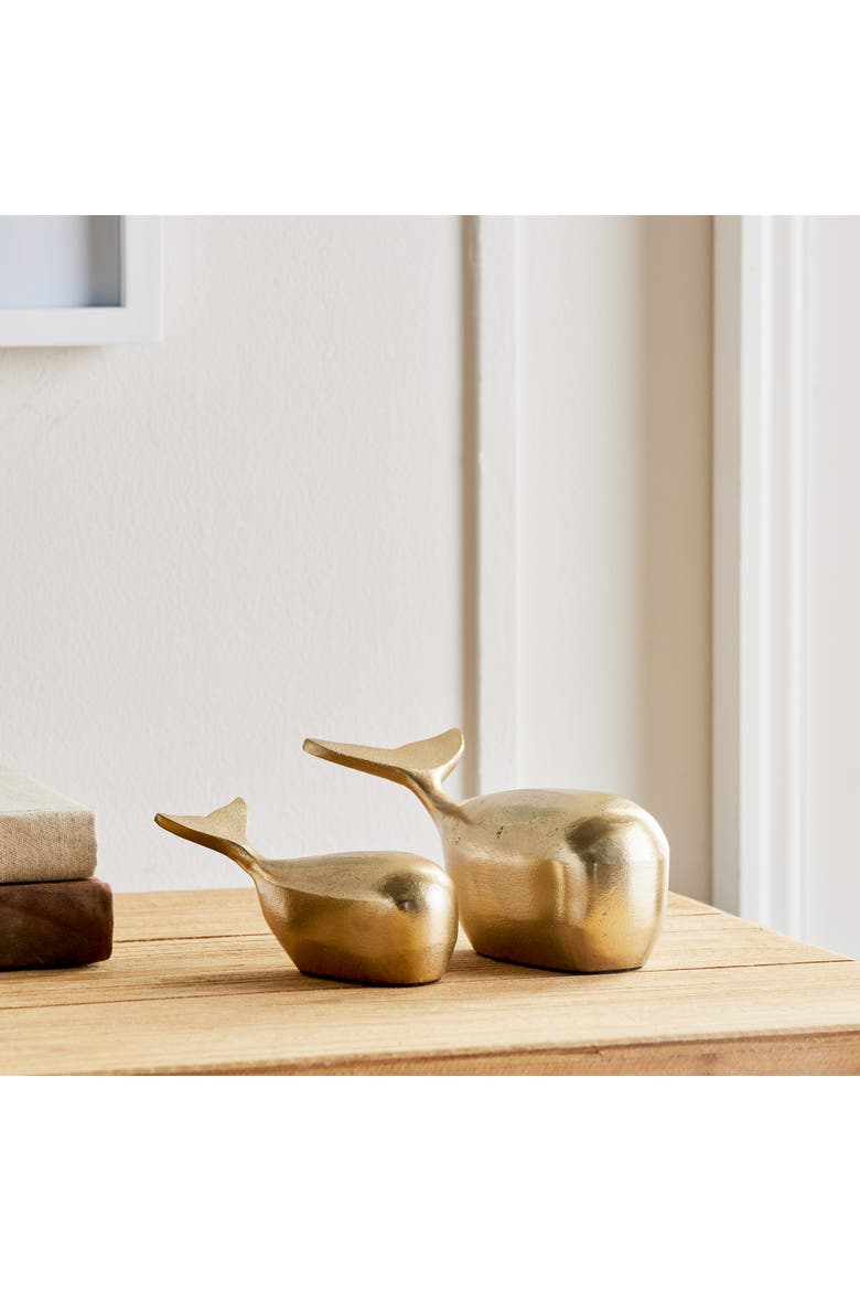 Moby Whale Sculptures Set of 2, Alternate, color, Gold