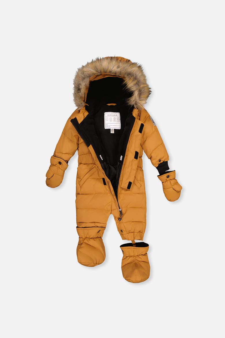 Original One Piece Puffy Snowsuit with Removable Mittens and Boots, Alternate, color, Brown Sugar