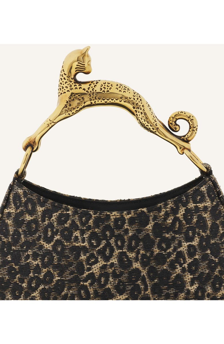 Lanvin Hobo Cat Small Raffia Bag With A Leopard Print And Cat Handle, Alternate, color, Beige/Black