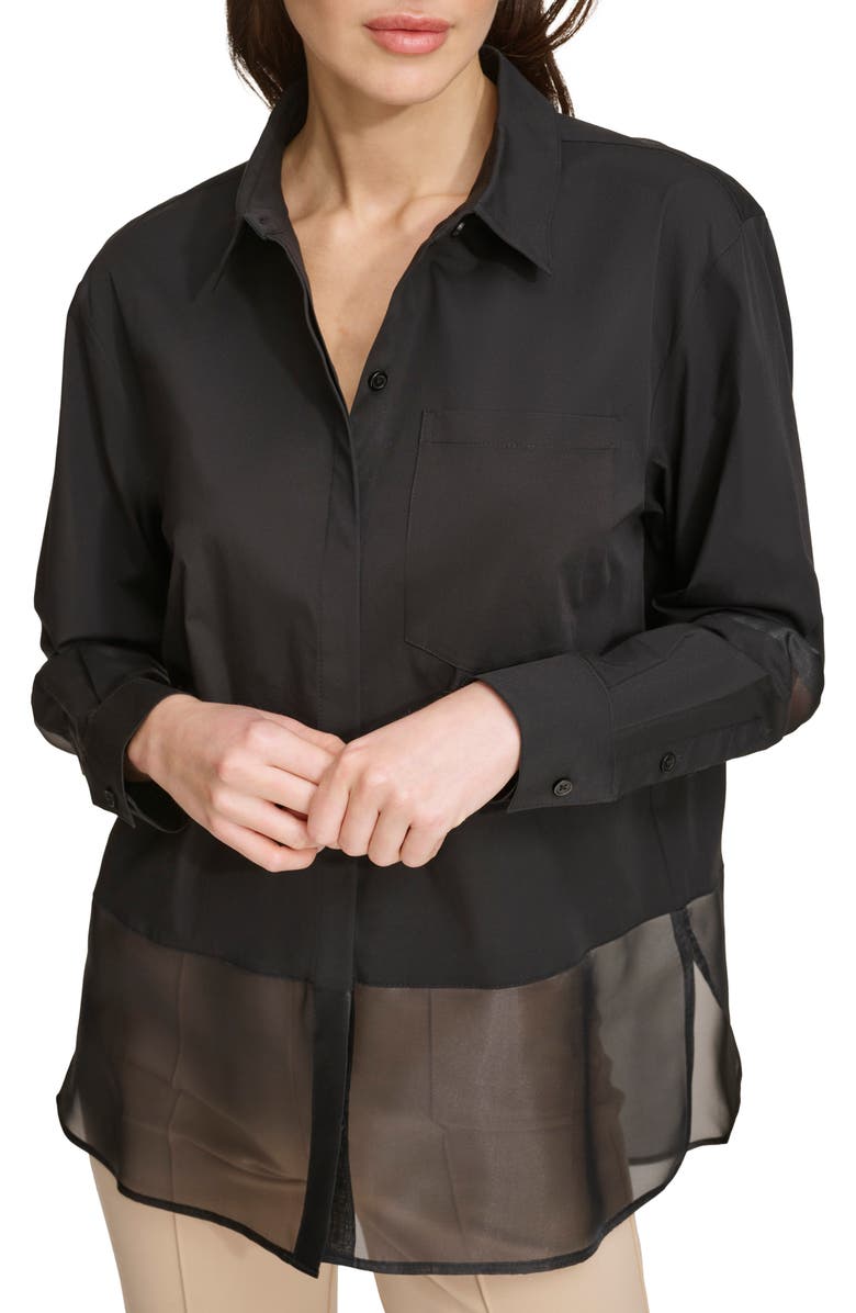 DKNY Mixed Media Button-Up Shirt, Alternate, color,