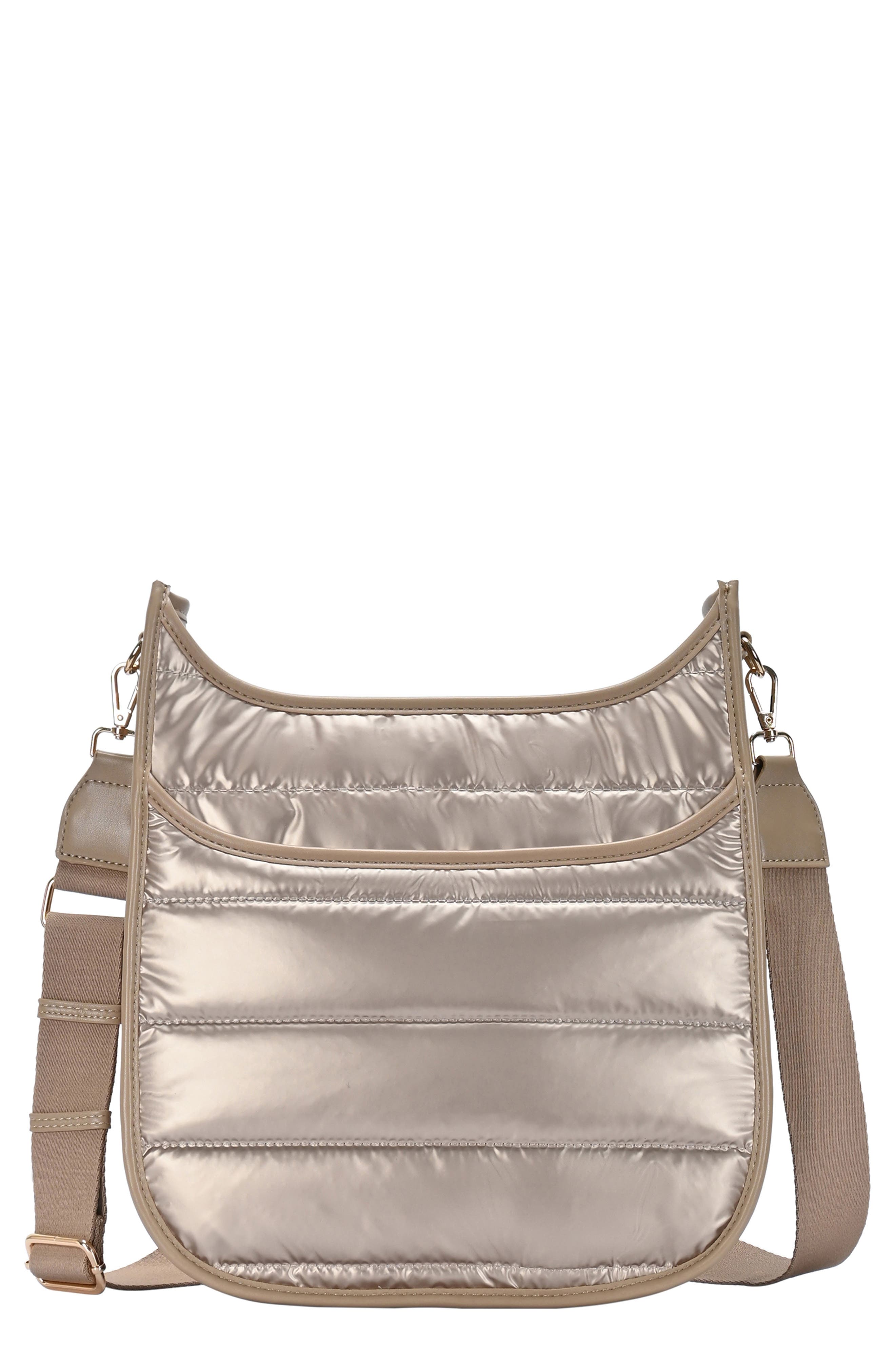 Puffy Quilted Nylon Crossbody Bag, Main, color, CHAMPAGNE