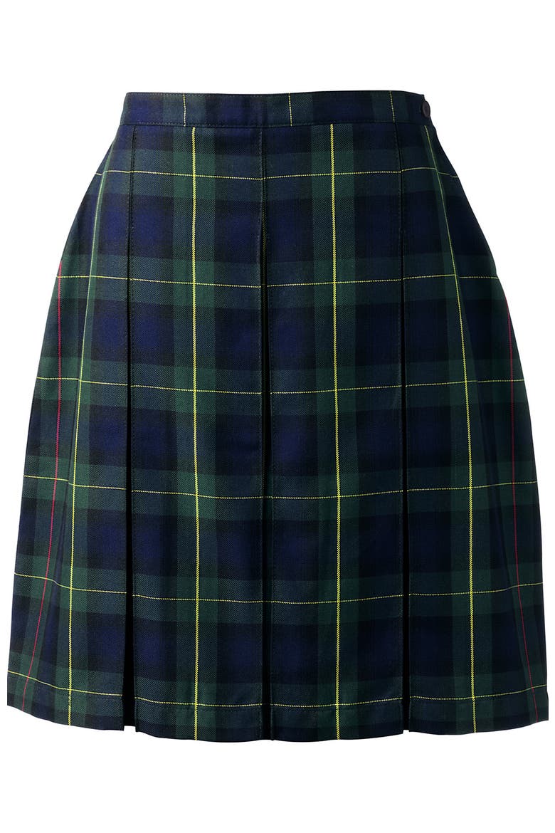 School Uniform Young  Plaid Box Pleat Skirt Top of the Knee, Alternate, color, Plaid Hunter/Classic Navy