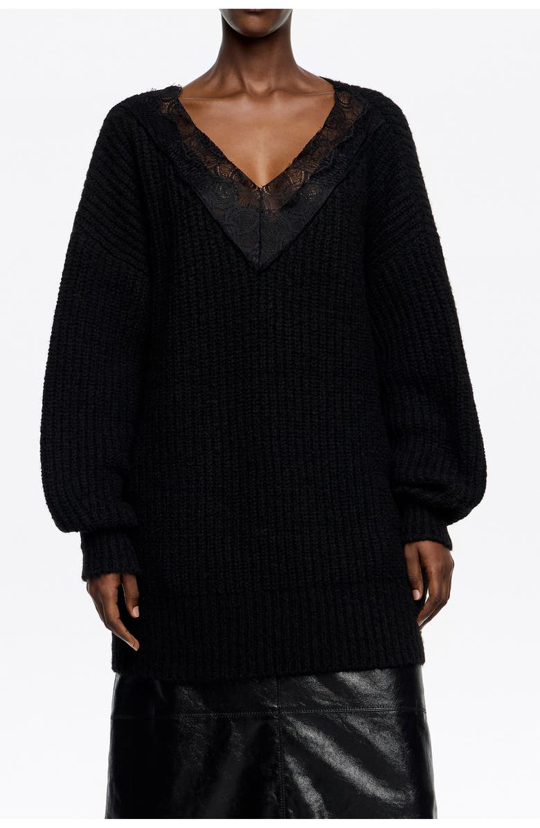 Bimba y Lola Long Lace Sweater, Main, color, Black