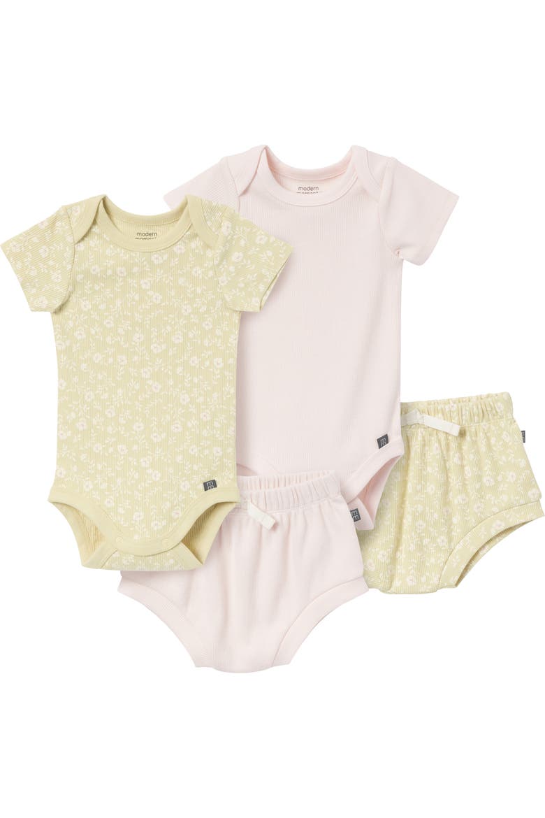 Coordinating Bodysuits & Shorts Set 4-Pack, Main, color, Dusty Yellow Floral
